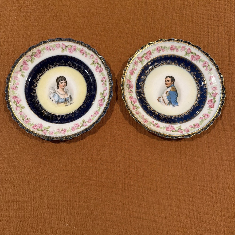 Pair Of Antique Decorative Plates Of Napoleon And Marie Louise His Wife